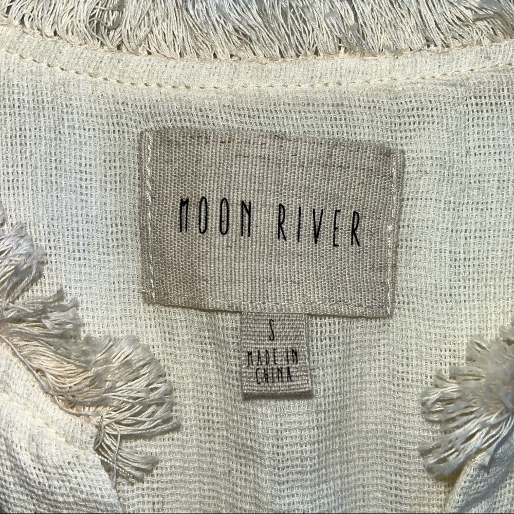 Moon River Blanket Stitch Shift Dress In Cream With Black Stitches Size Small - Picture 6 of 11